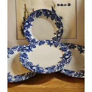 Libbey Tableware Eden Fruit & Berries Blue 9.25" Dinner Plates Rare Print